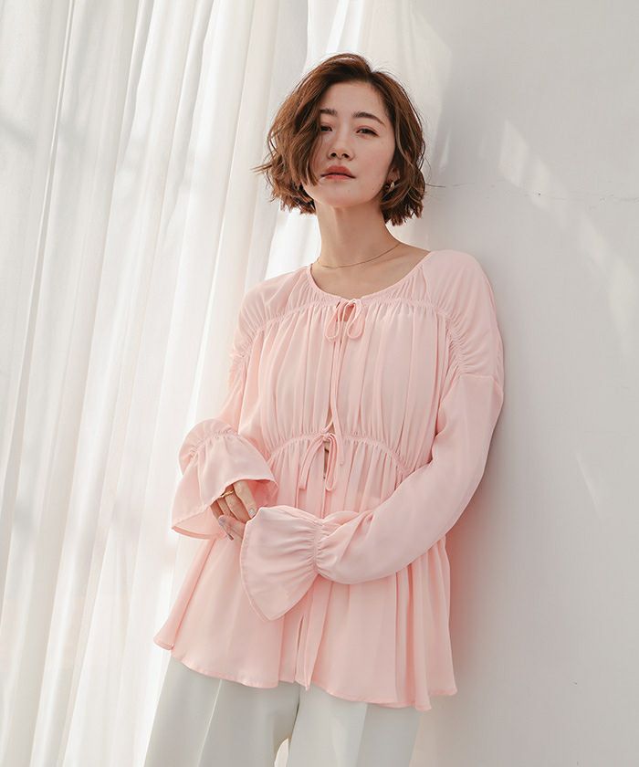 前後2wayクレープギャザーブラウス【メール便可／100】 | ur's（ユアーズ）