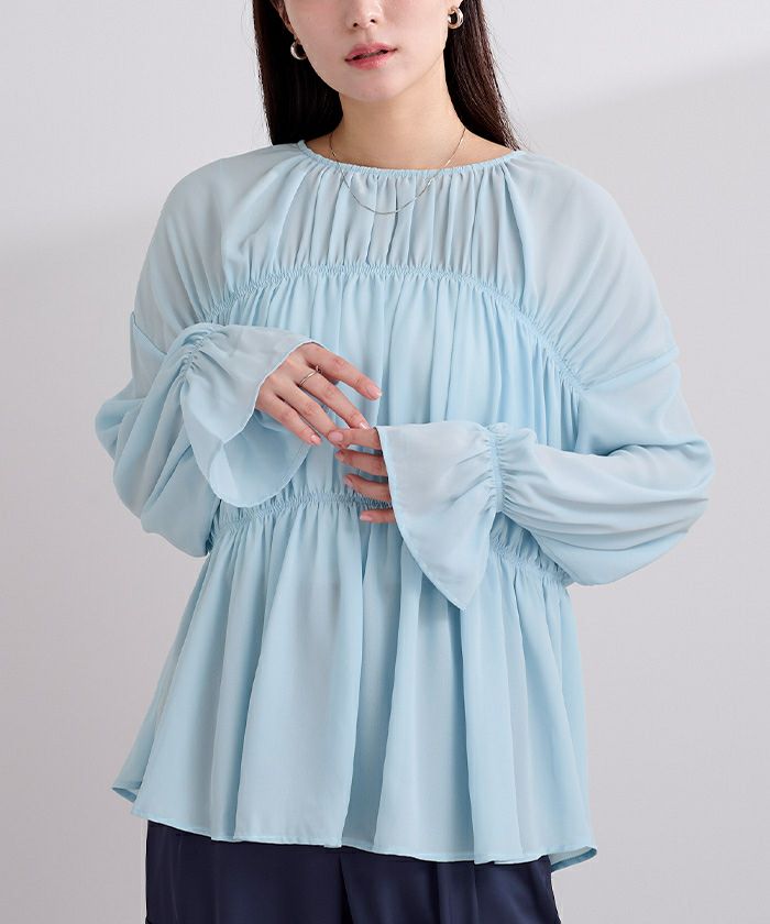 前後2wayクレープギャザーブラウス【メール便可／100】 | ur's（ユアーズ）