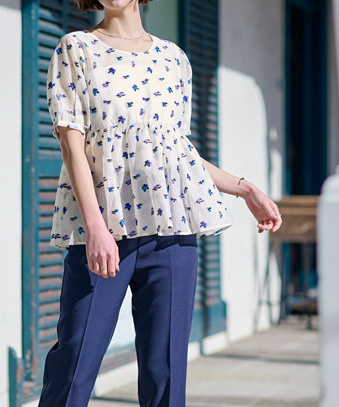 フラワーシアーパフブラウス【メール便可／100】 | ur's（ユアーズ）