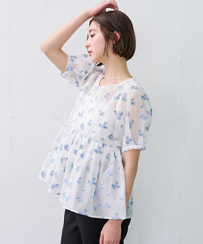 フラワーシアーパフブラウス【メール便可／100】 | ur's（ユアーズ）